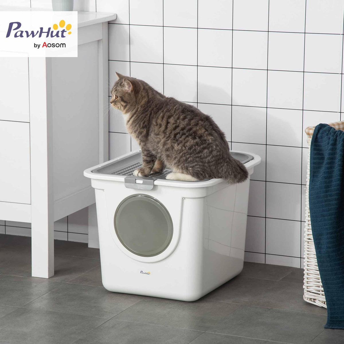Covered Cat Litter Box with Scoop, White Z439