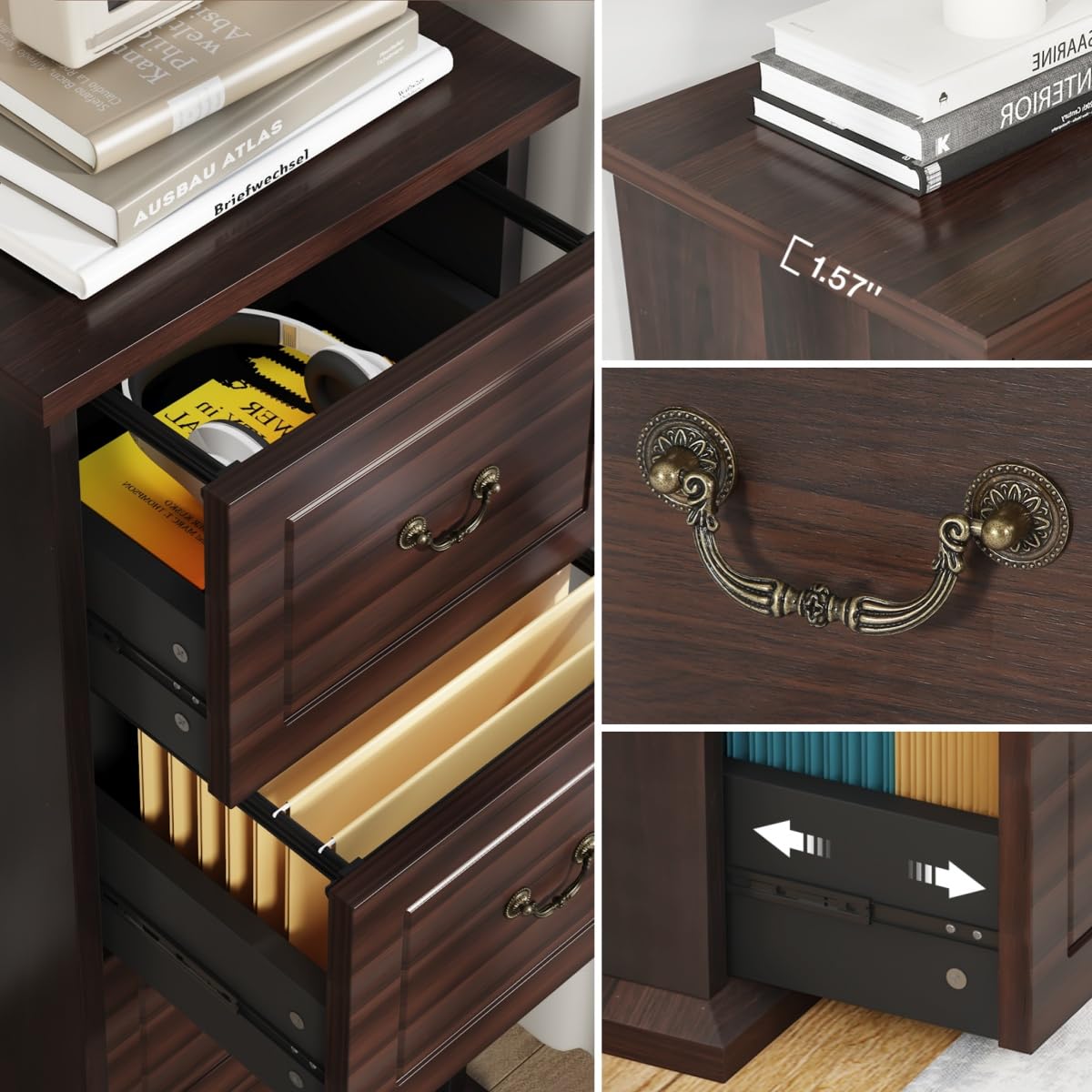 4 Drawer Dark Walnut File Cabinet J836074