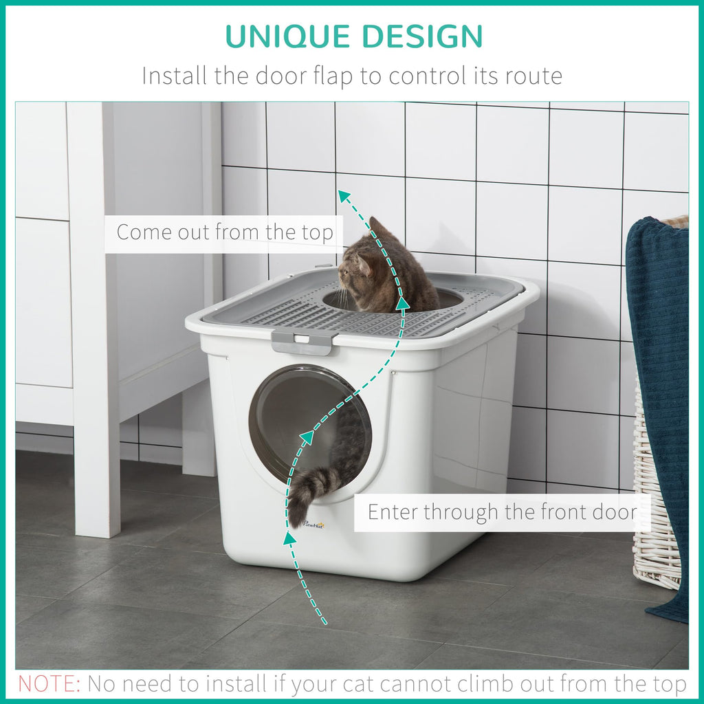 Covered Cat Litter Box with Scoop, White Z439