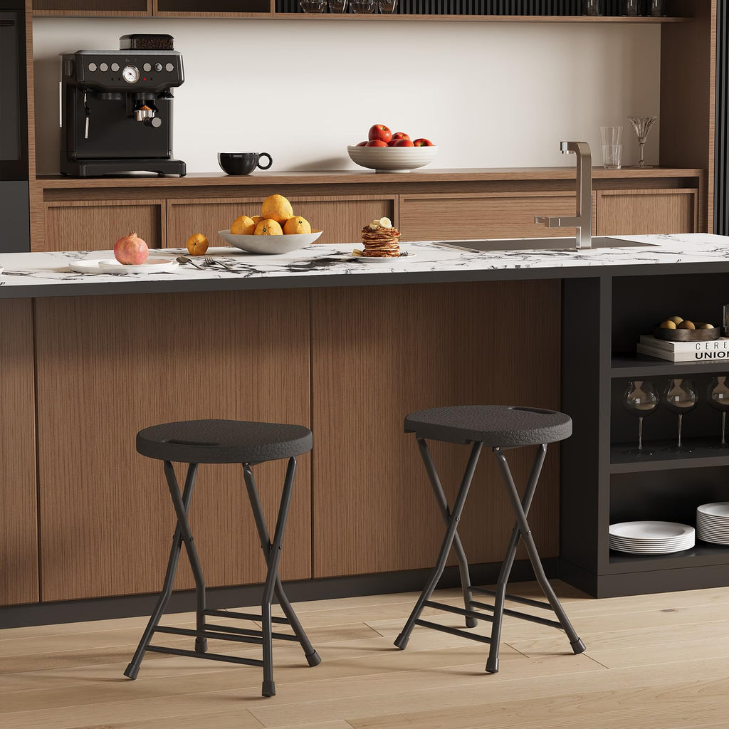 Folding Stool, Backless 18-Inch, Portable with Handle, Anti-Slip Feet, 600Lbs Capacity, Black O317