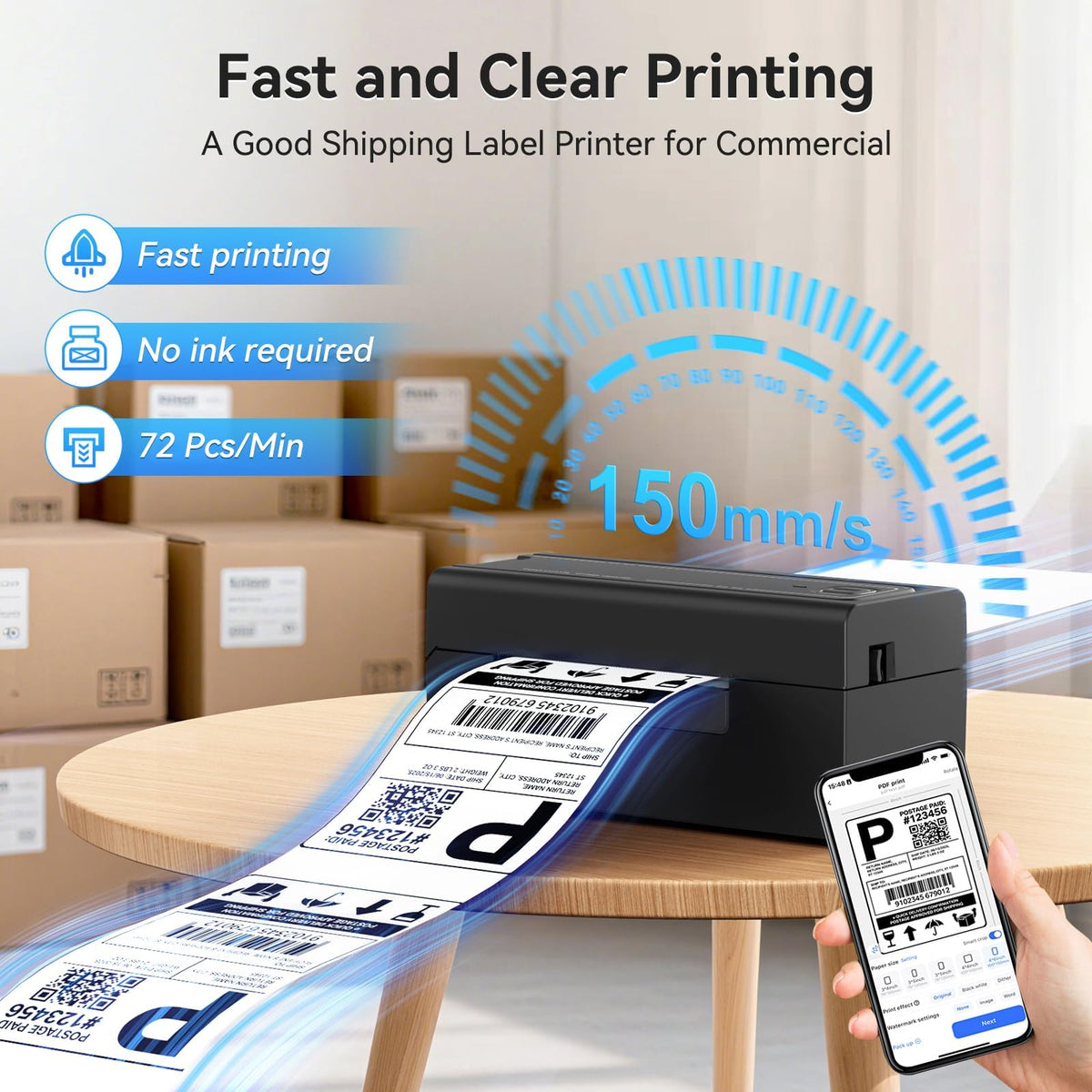 Bluetooth Thermal Shipping Label Printer, Wireless 4x6 I188
