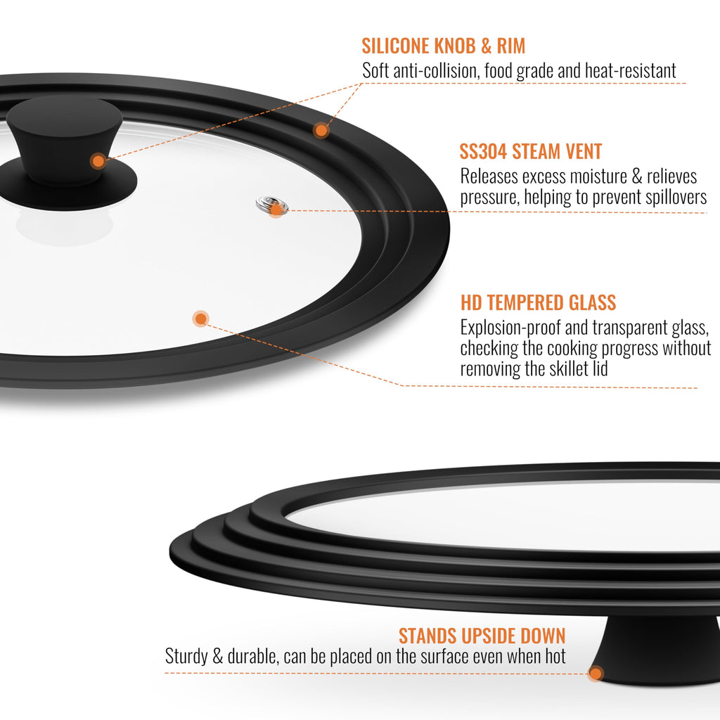 Tempered Glass Pot Lid with Silicone Rim, 10.5", 11" and 12" S329326