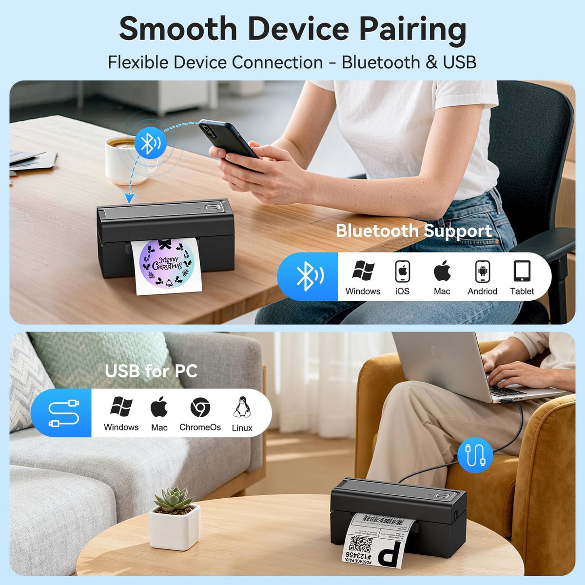 Bluetooth Thermal Shipping Label Printer, Wireless 4x6 I188