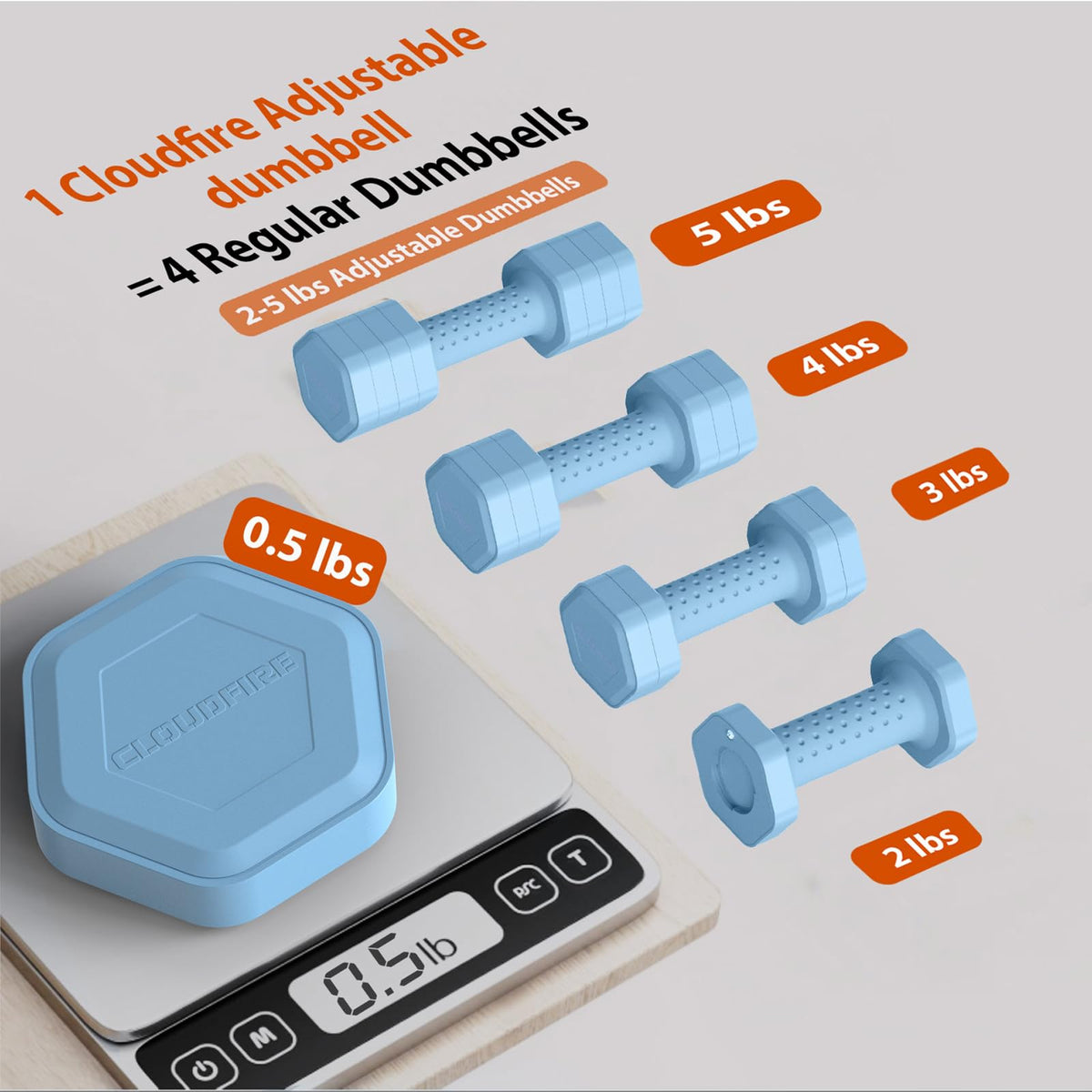 Adjustable 4 in 1 Dumbbell Set of 2, 5 lb Q71342