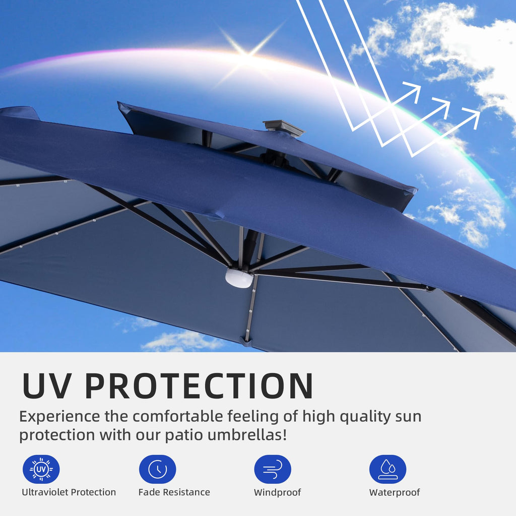 9x9 FT Cantilever Offset Patio Umbrella with Lights & Base F3332
