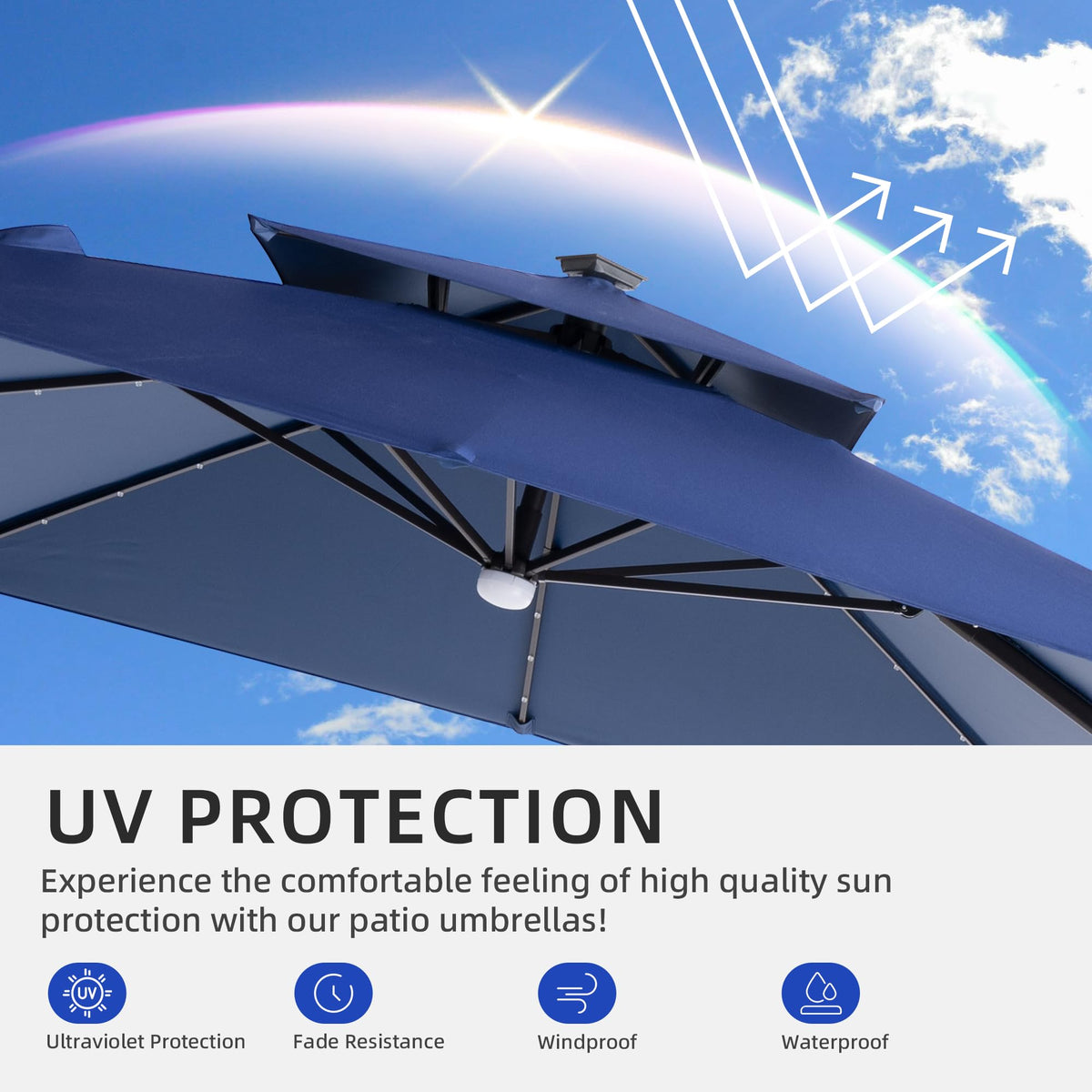9x9 FT Cantilever Offset Patio Umbrella with Lights & Base F3332