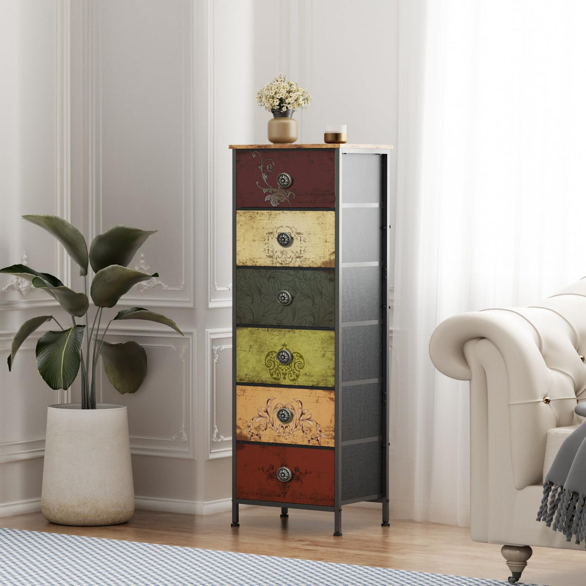 Tall 6 Drawer Fabric Dresser H1294