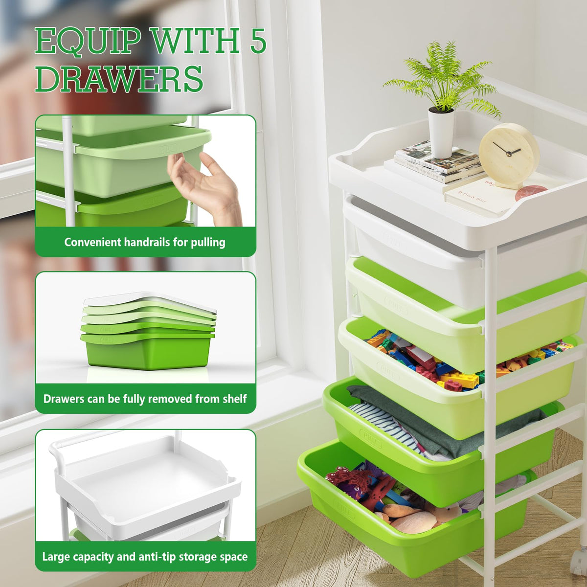 5 Drawers Plastic Rolling Storage Cart with Wheels T204