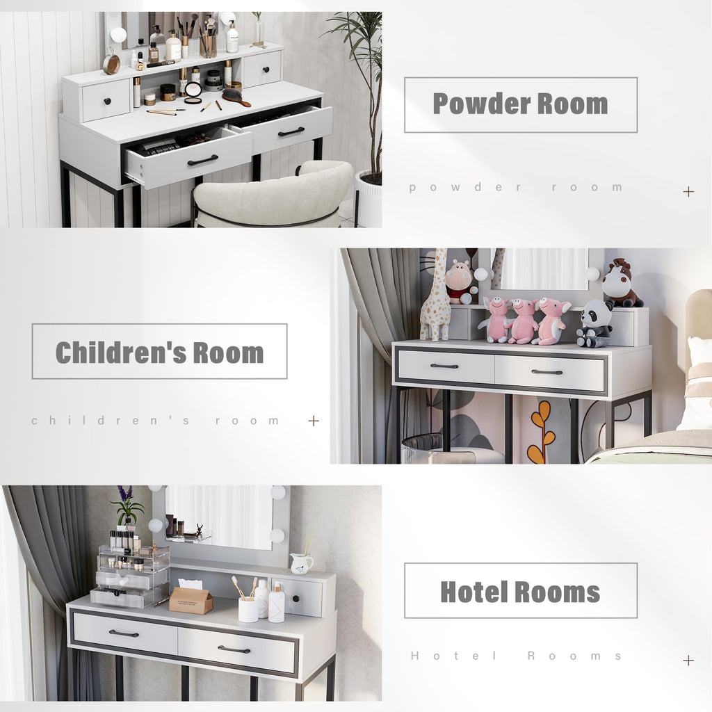 White Vanity Desk with Lighted Mirror and 4 Drawers U935369