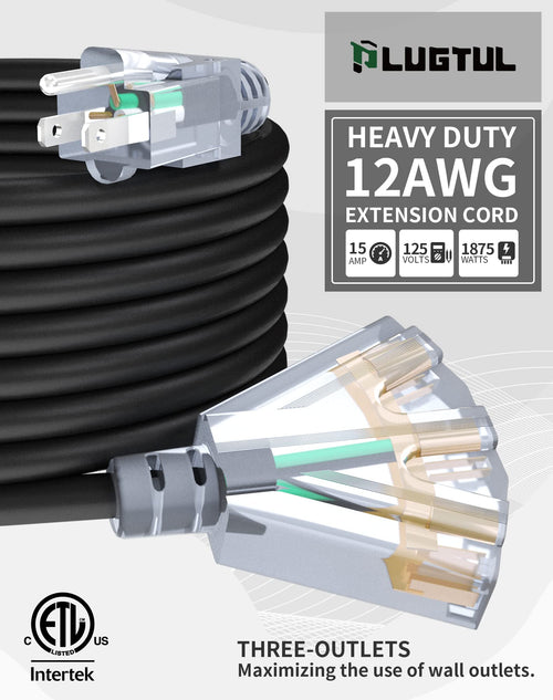 100Ft 12 Gauge Extension Cord with 3-Outlets U290