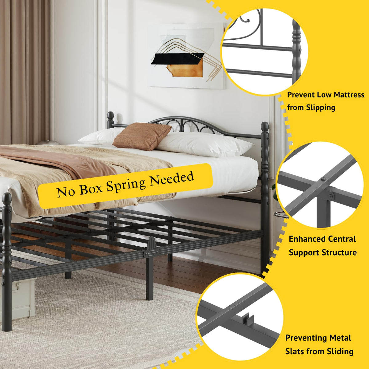 12" Metal Full Platform Bed Frame with Headboard C5743