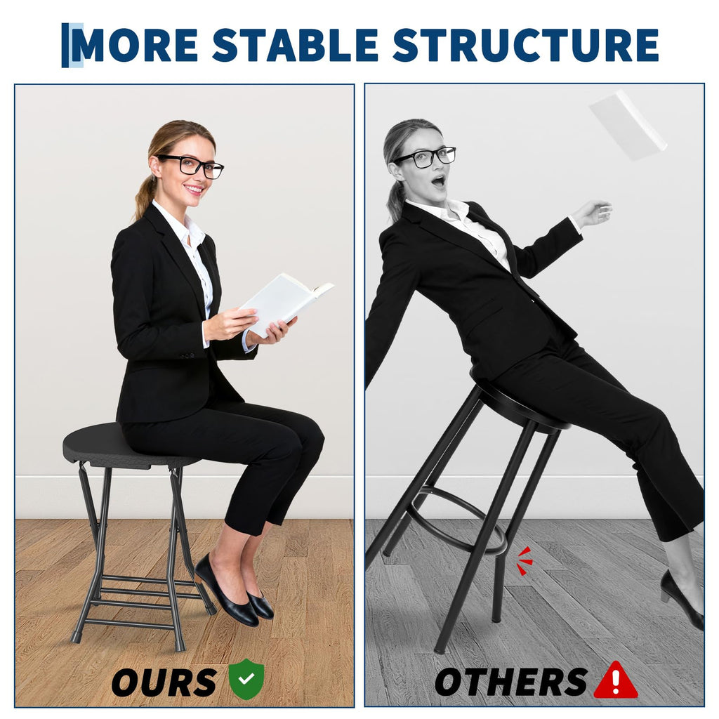 Folding Stool, Backless 18-Inch, Portable with Handle, Anti-Slip Feet, 600Lbs Capacity, Black O317