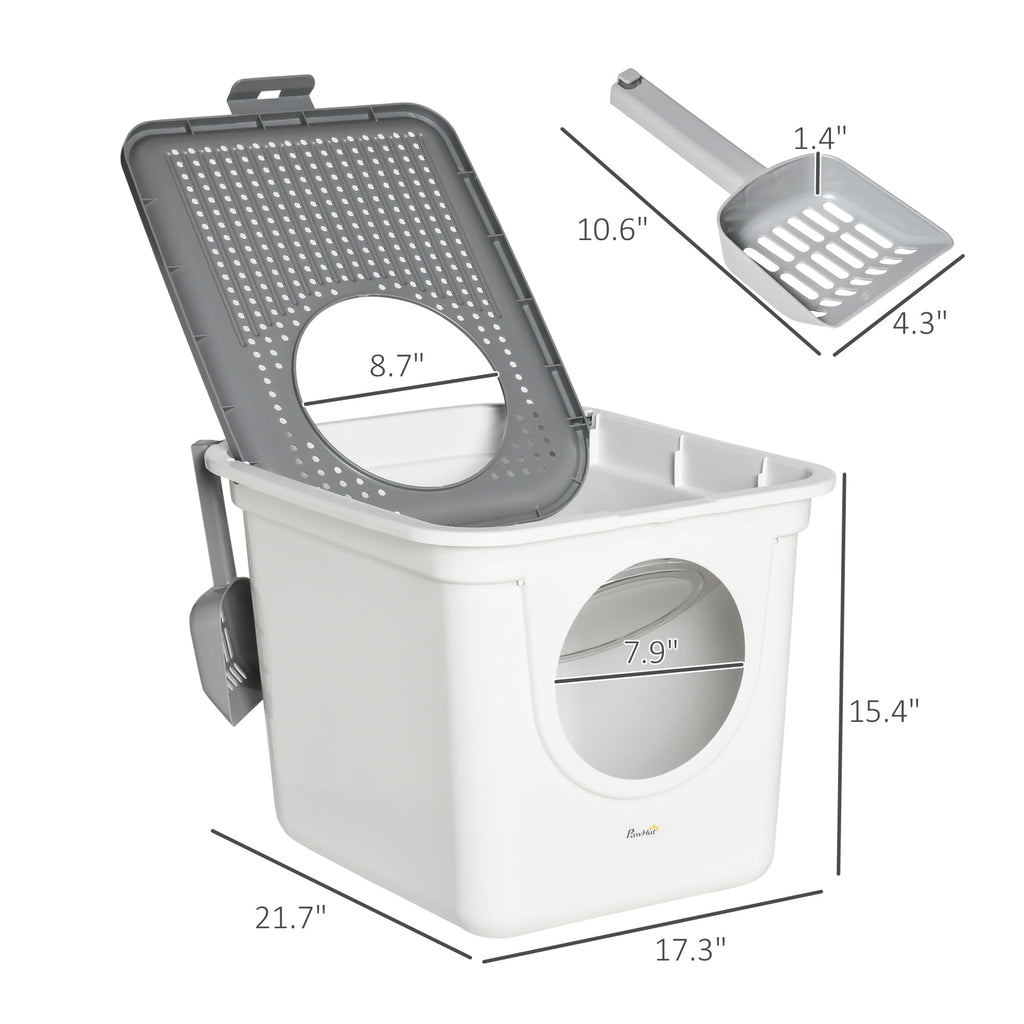 Covered Cat Litter Box with Scoop, White Z439