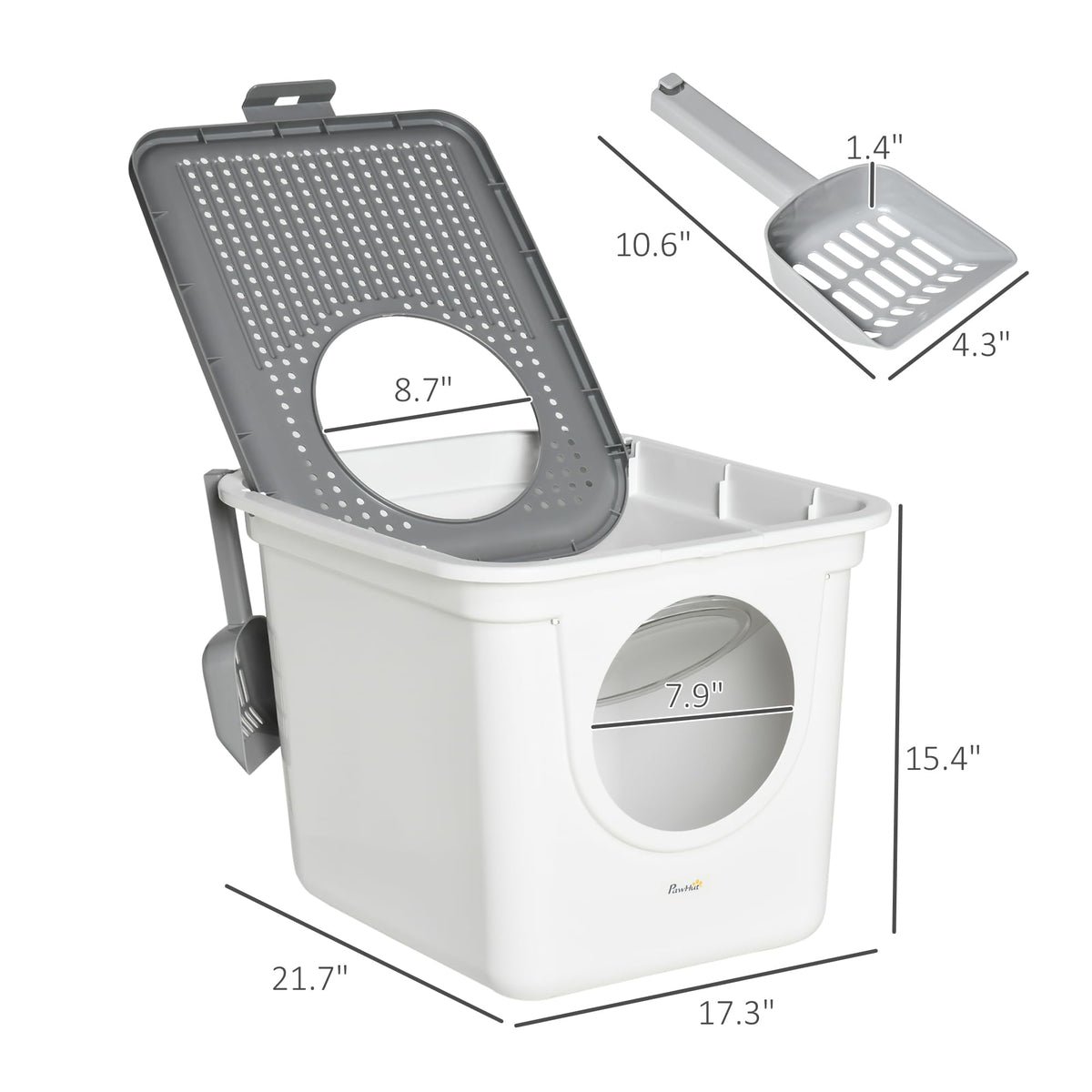 Covered Cat Litter Box with Scoop, White Z439