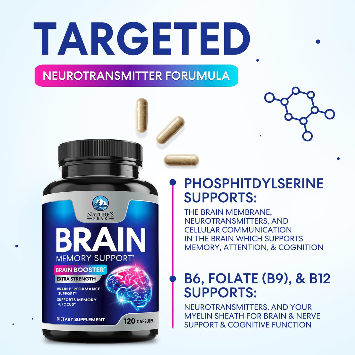 120 Capsules Brain Memory Supplement with Vitamin B6 B12 Folate & Phosphatidylserine W501424