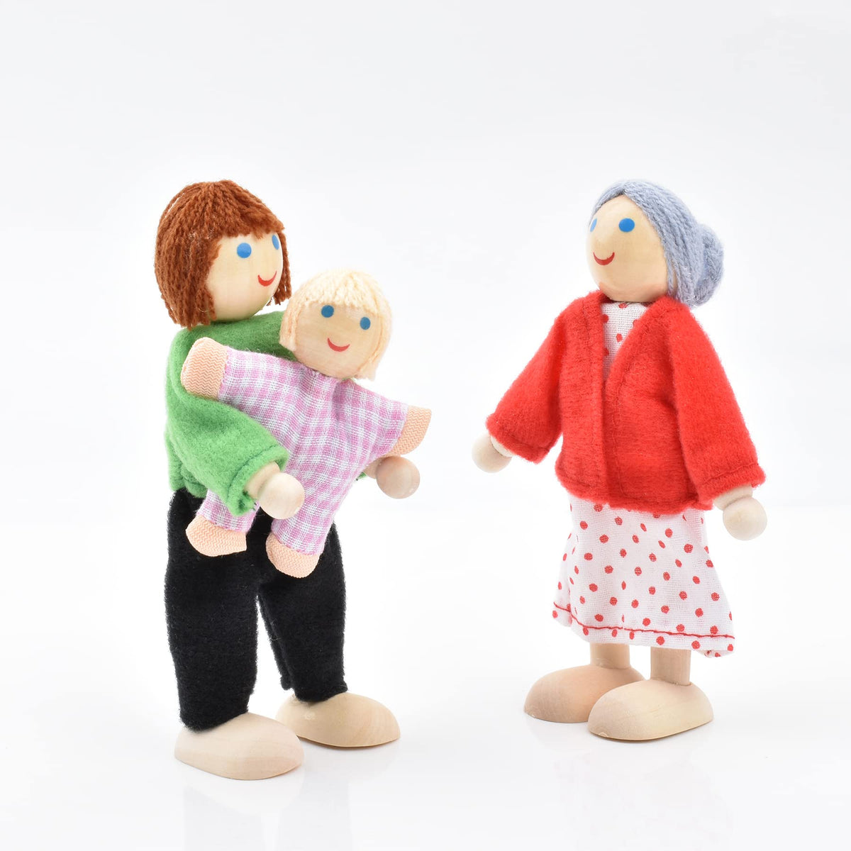 Wooden Dollhouse Dolls Family Set of 8 Miniature Figures and 2 Pets Q229595