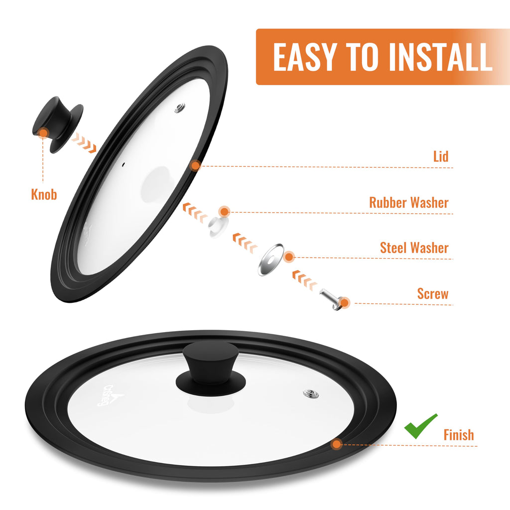 Tempered Glass Pot Lid with Silicone Rim, 10.5", 11" and 12" S329326