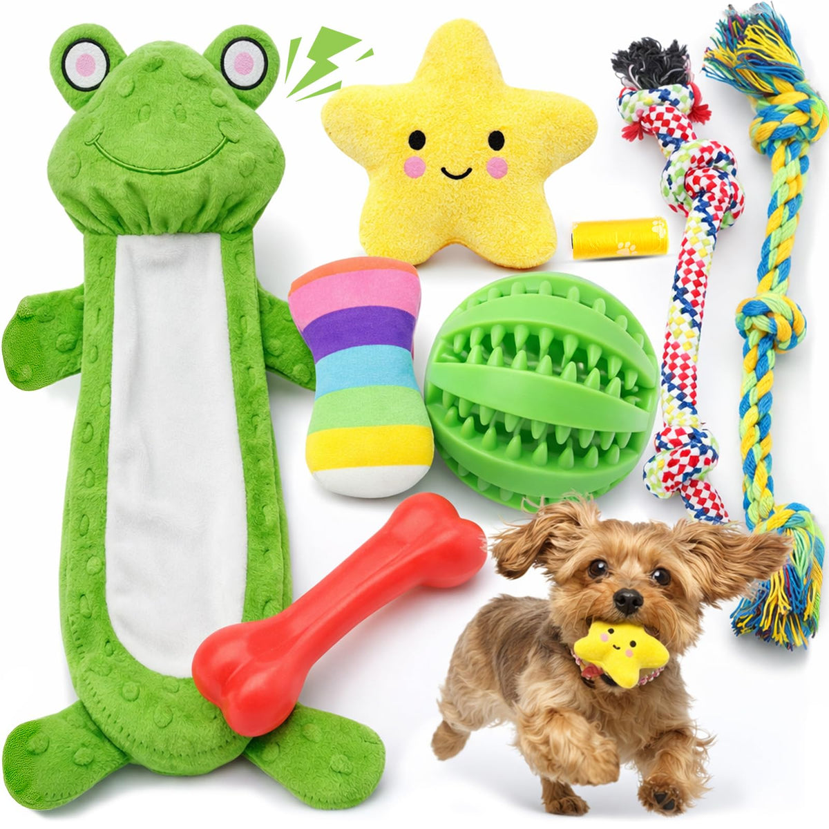 8 Pack Puppy Chew Toys with Squeaky Plush Rope and Ball U892963