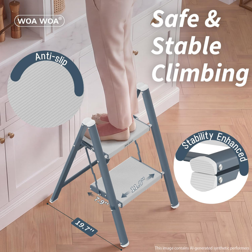 2 Step Ladder, 300lbs Load, 17'' Top Step, Stormy Blue B461156