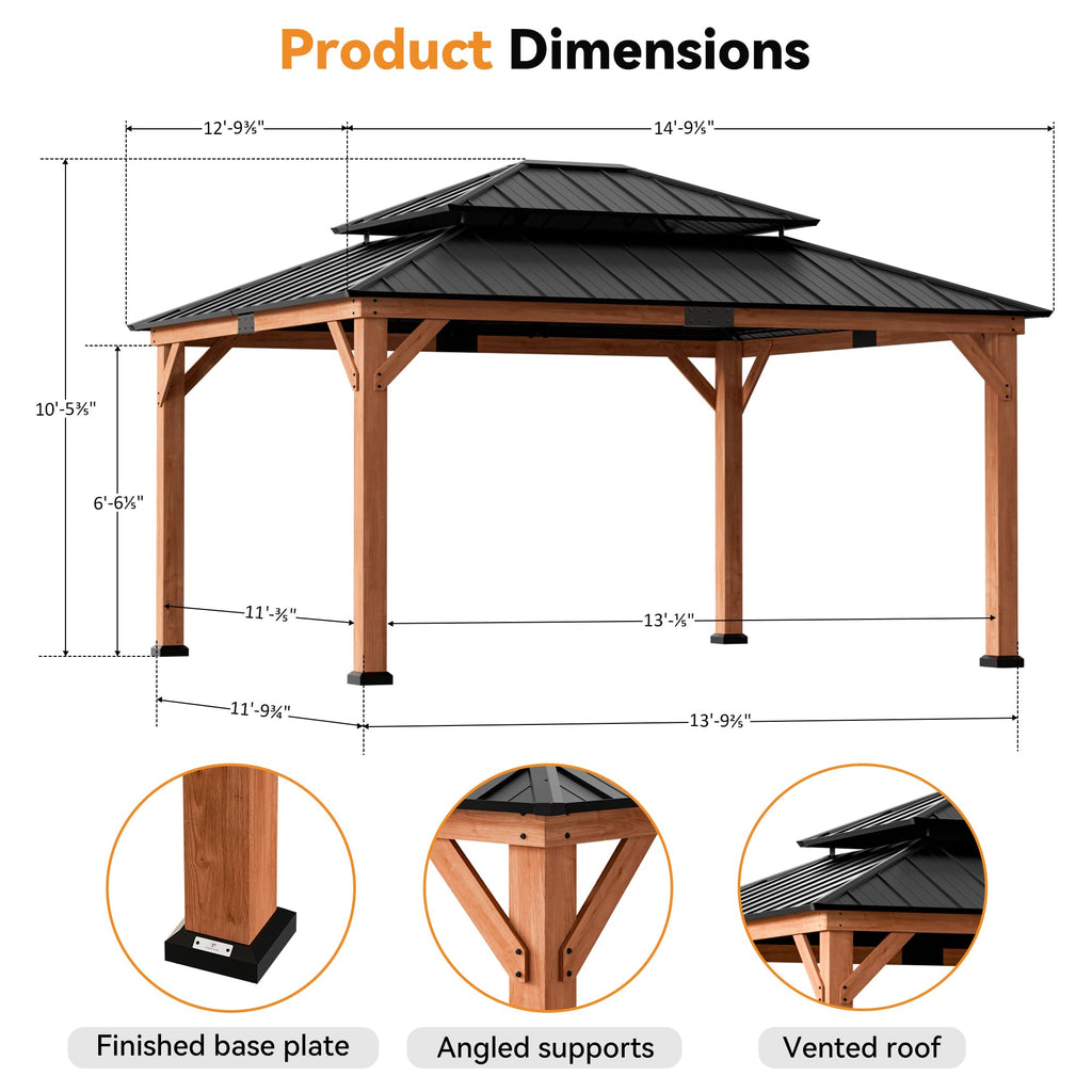 Wood Gazebo 13x15 with Galvanized Steel Roof Z85401