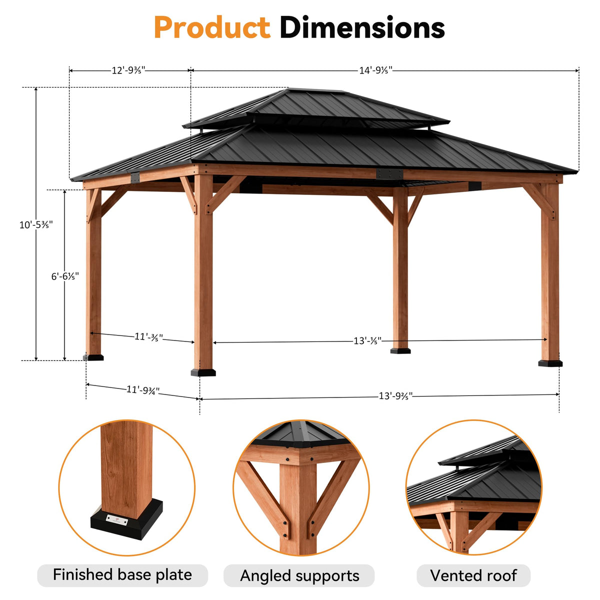 Wood Gazebo 13x15 with Galvanized Steel Roof Z85401