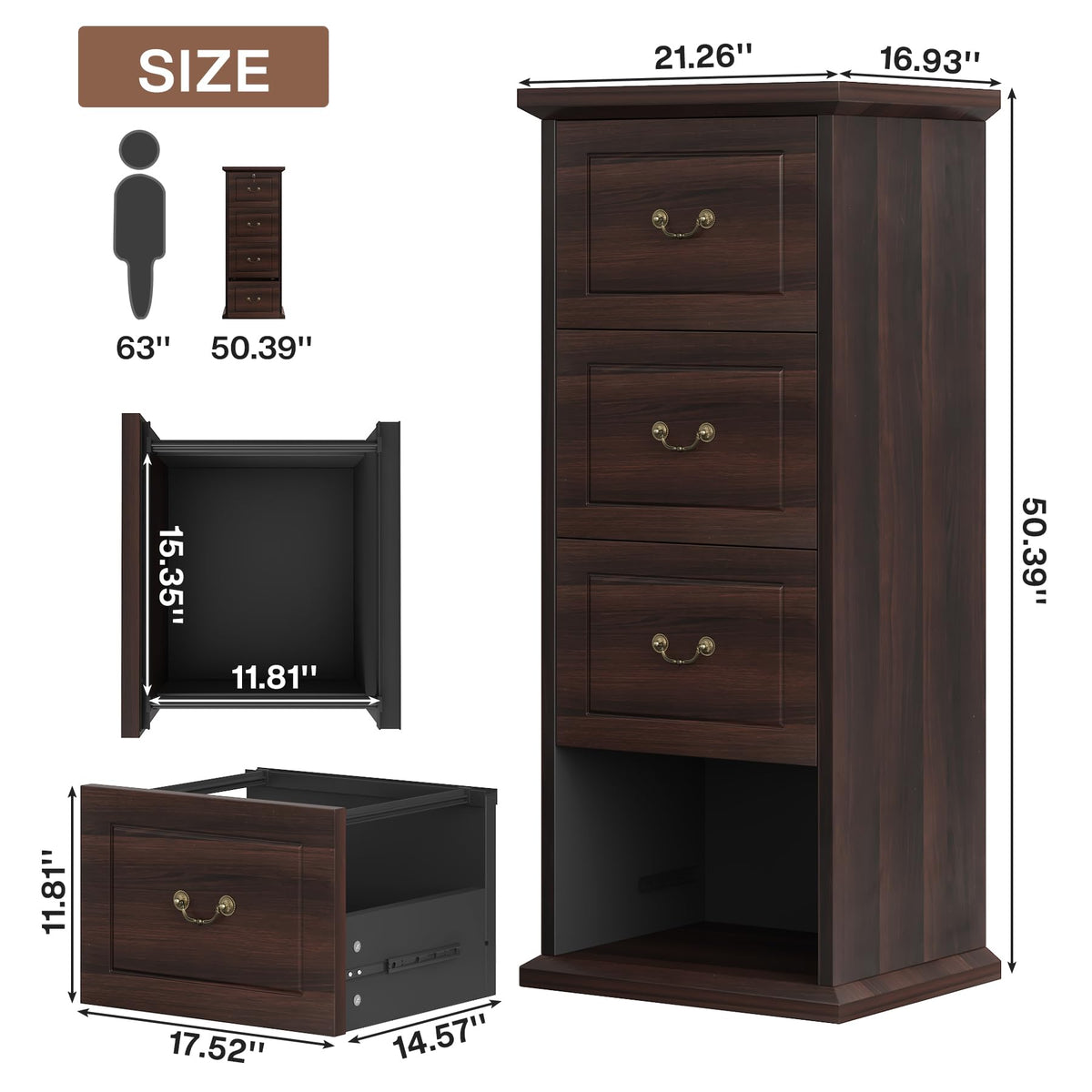 4 Drawer Dark Walnut File Cabinet J836074
