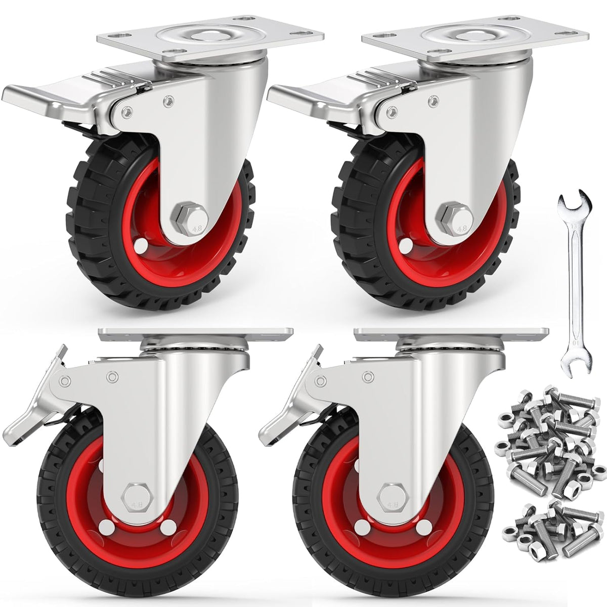 5 Inch Heavy Duty Casters Set of 4 Dual Locking Rubber Swivel Plate E155692