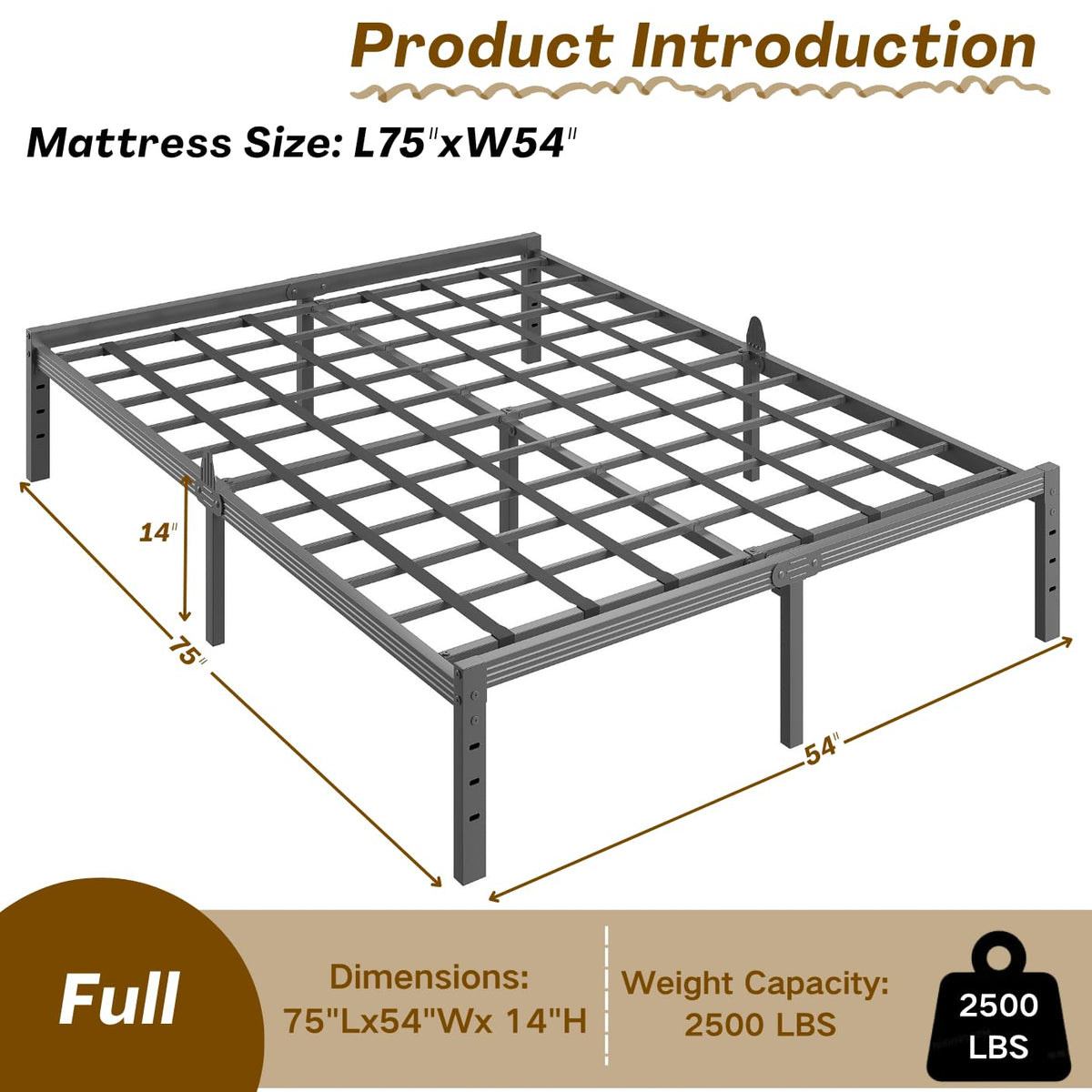 14 Inch Metal Platform Full Bed Frame with Storage P252766