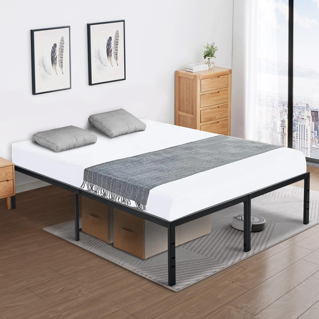 Queen Size Black Metal Bed Frame with Steel Slats Z13206