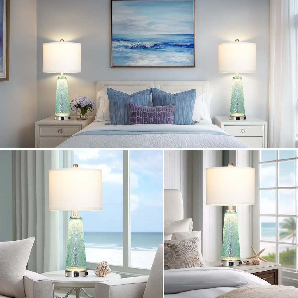 26" Glass Table Lamps with USB A+C Ports & Outlet R361