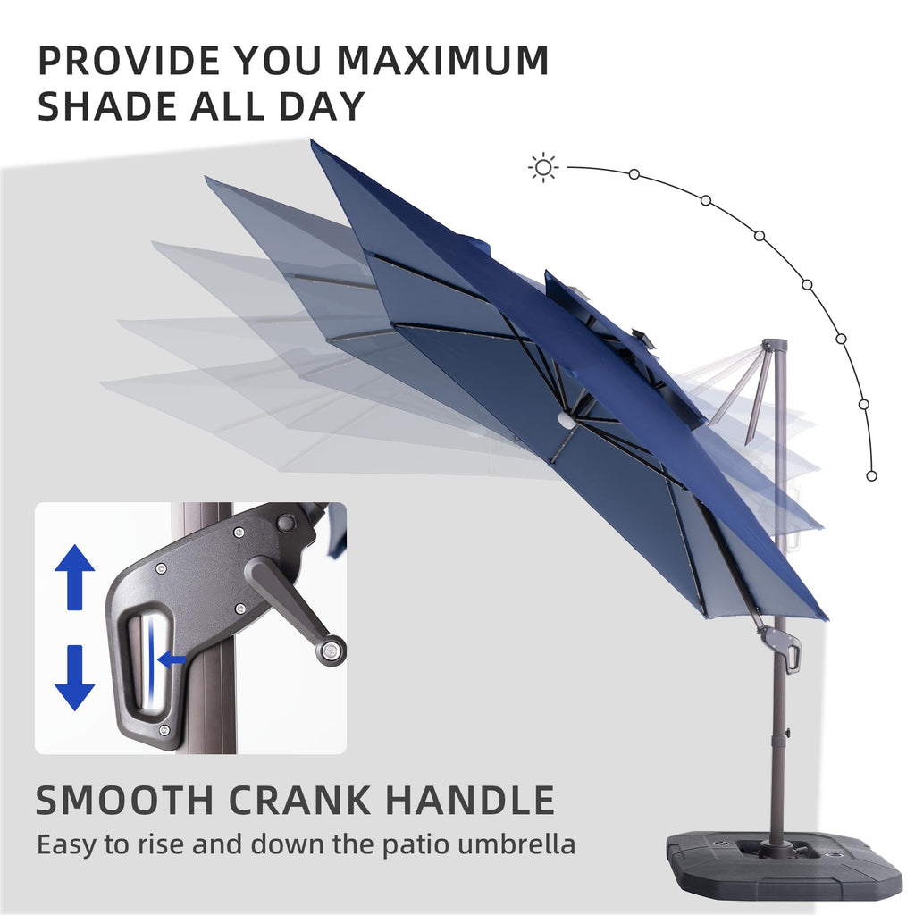 9x9 FT Cantilever Offset Patio Umbrella with Lights & Base F3332