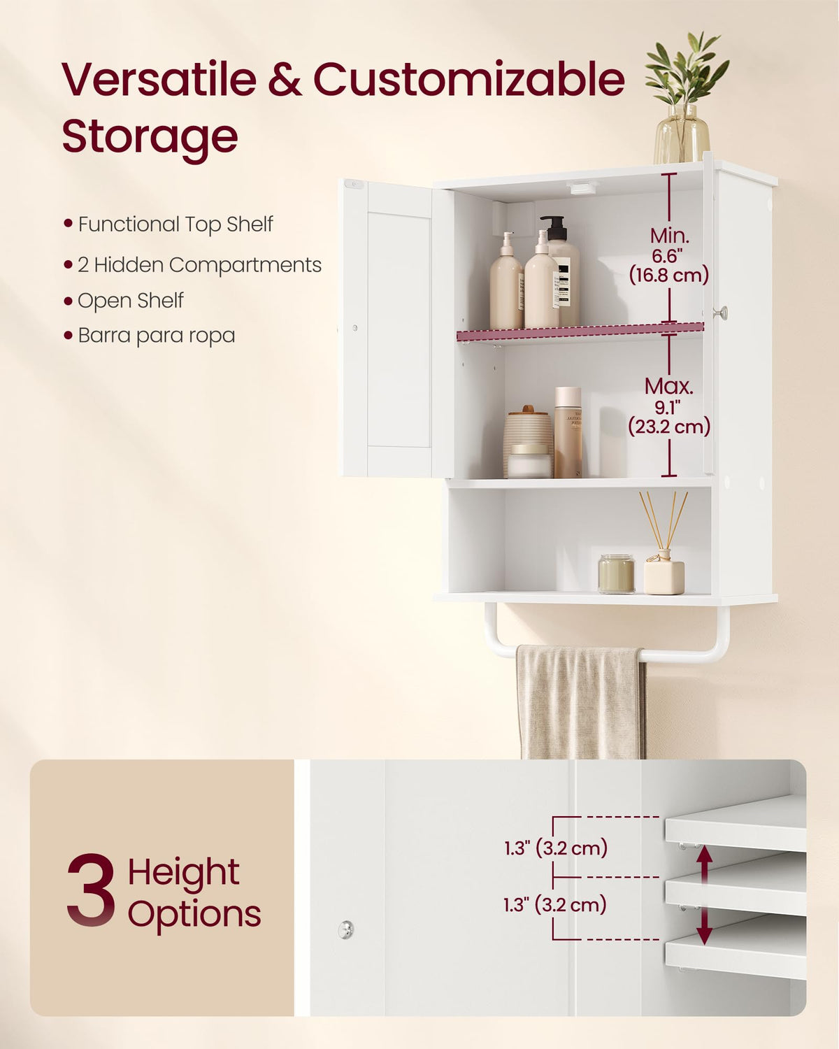 Wall Mounted Cabinet with 2 Doors and Adjustable Shelves Y974