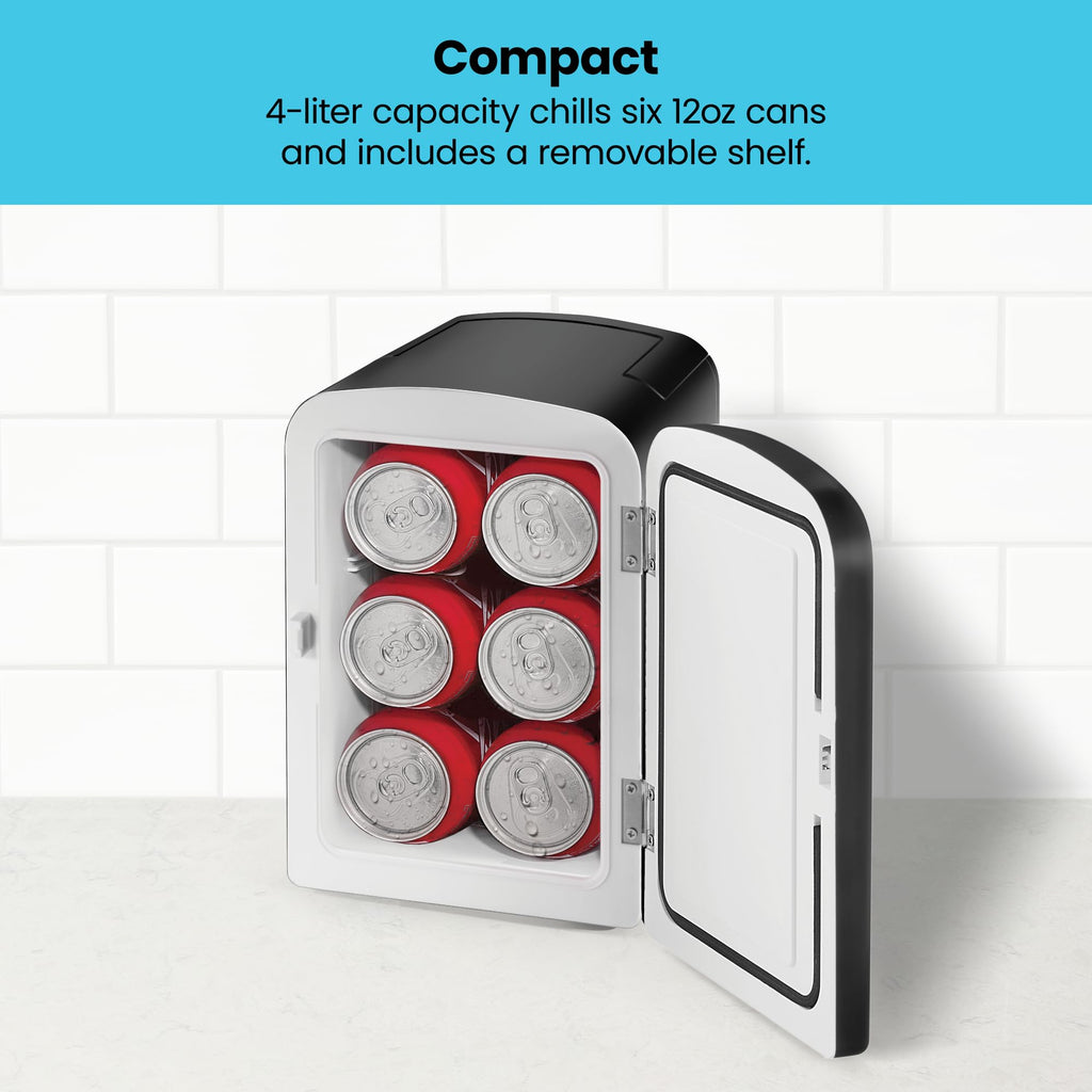 Portable 4 Liter Mini Fridge, Cools & Heats, Black I5003
