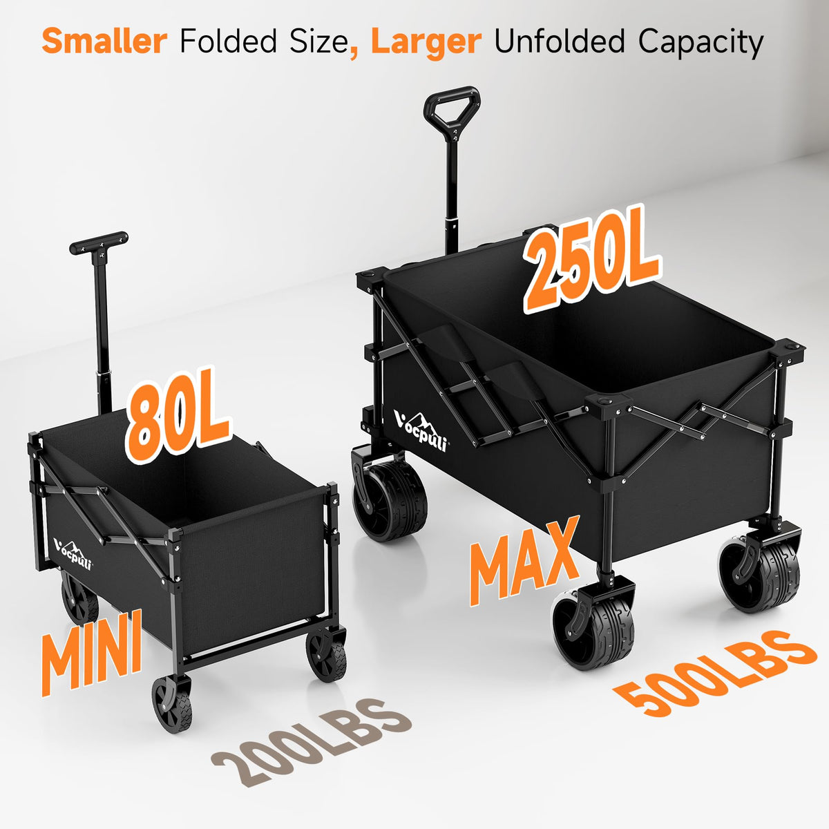 40" Black Collapsible Wagon Cart 500lbs 250L M8678