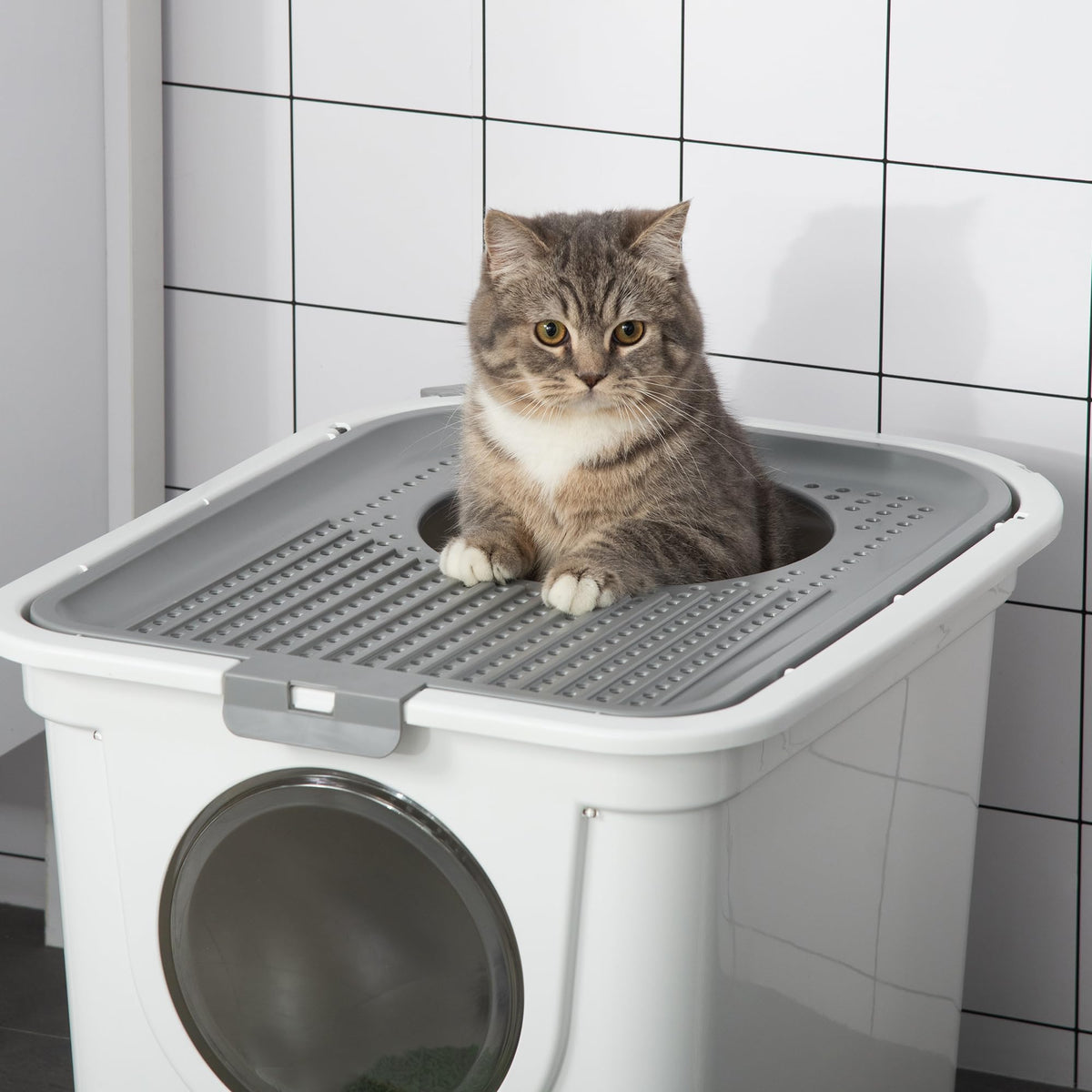 Covered Cat Litter Box with Scoop, White Z439