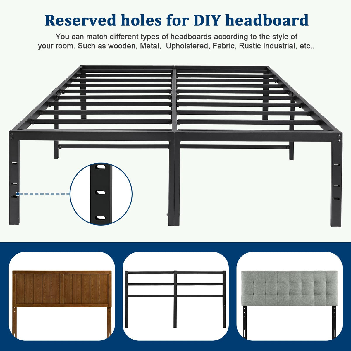 Queen Size Black Metal Bed Frame with Steel Slats Z13206