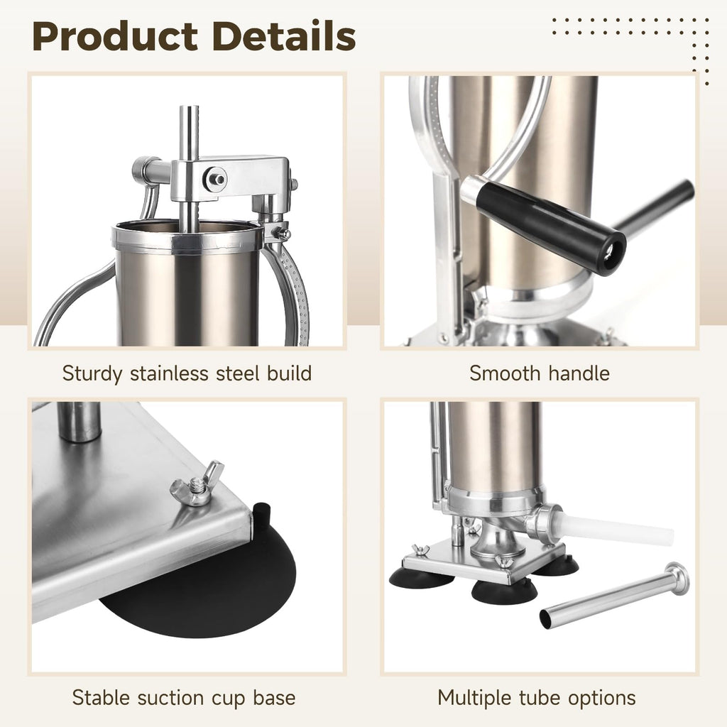 3L Hand Crank Stainless Steel Sausage Stuffer with 8 Tubes C722335