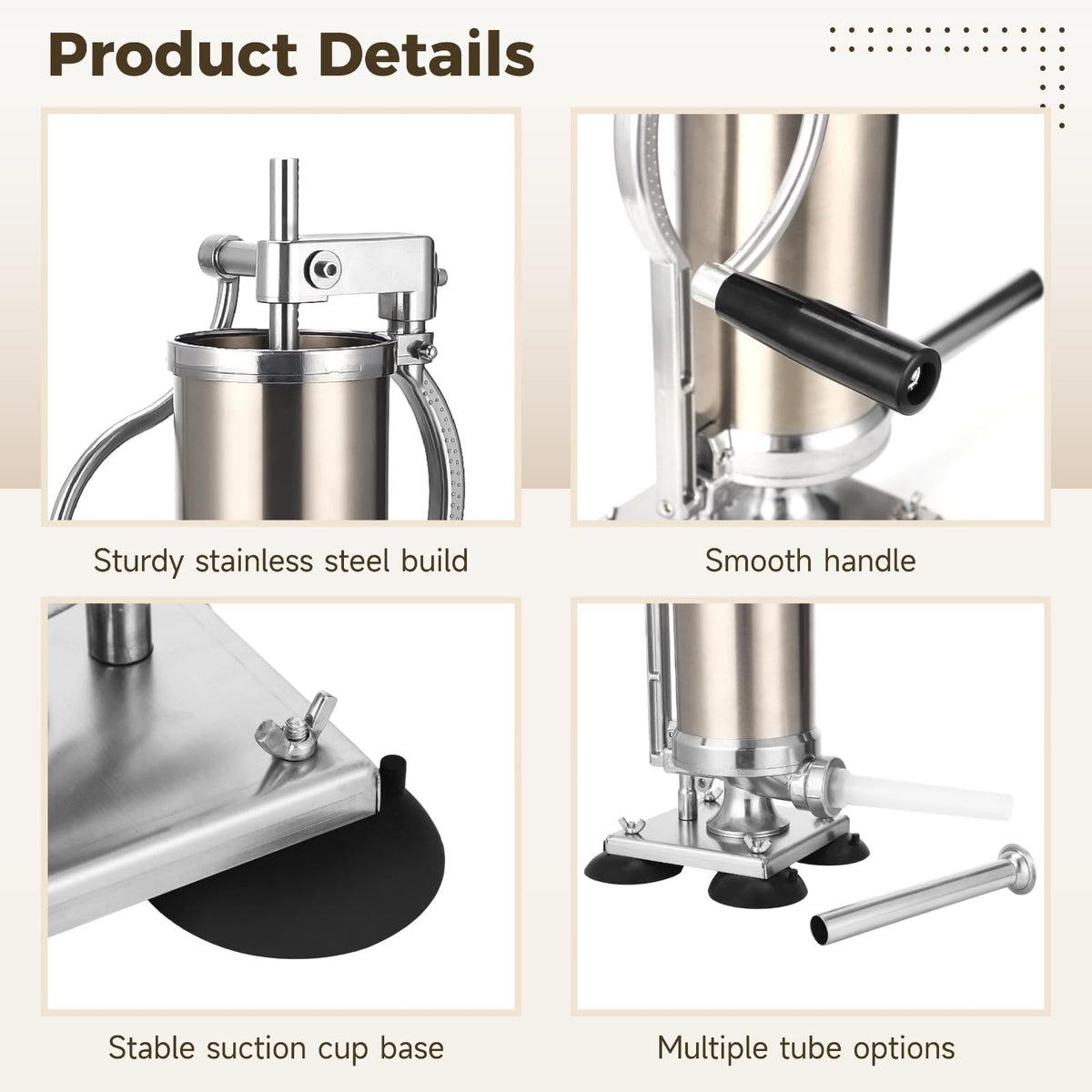 3L Hand Crank Stainless Steel Sausage Stuffer with 8 Tubes C722335