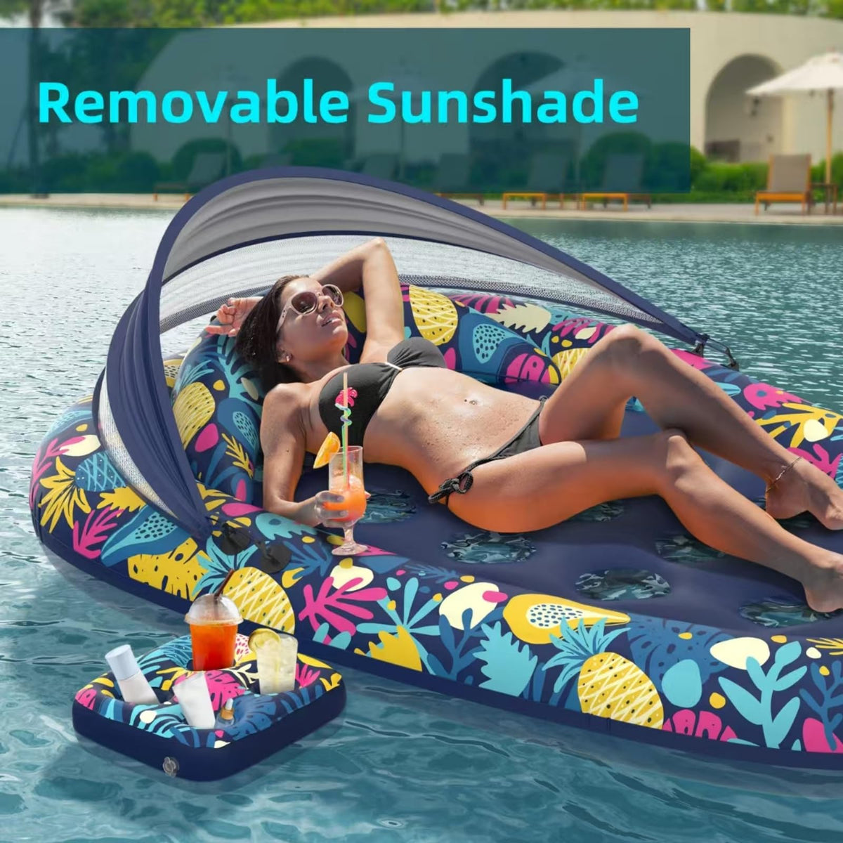 Inflatable Pool Float with Canopy Cup Holder C456