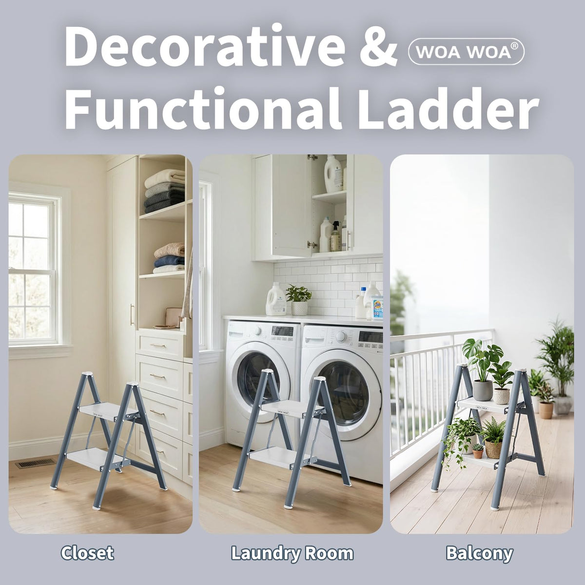 2 Step Ladder, 300lbs Load, 17'' Top Step, Stormy Blue B461156