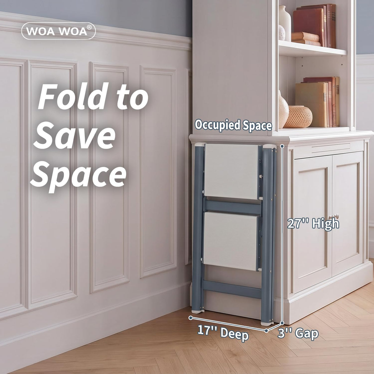 2 Step Ladder, 300lbs Load, 17'' Top Step, Stormy Blue B461156