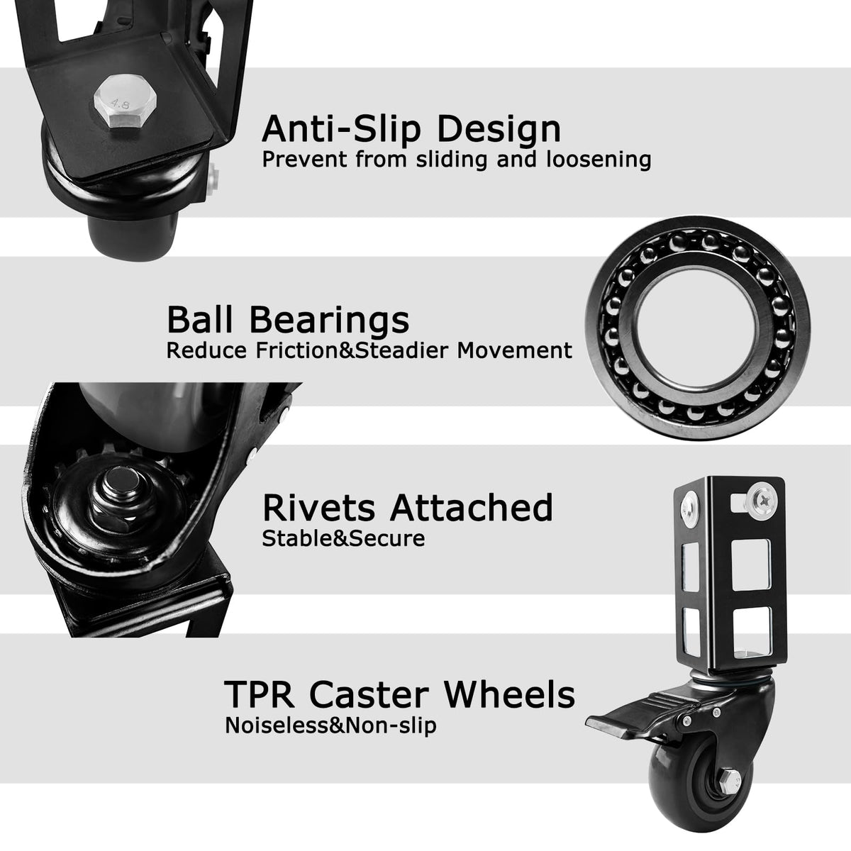 3" Heavy Duty Locking Caster Wheels 4PCS Black H938