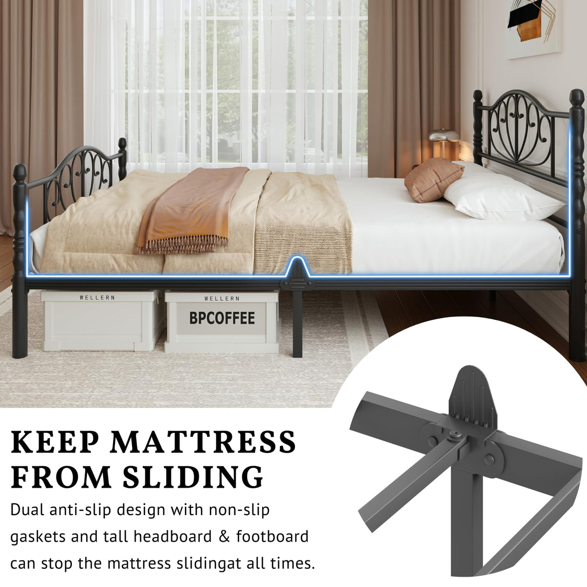12" Metal Full Platform Bed Frame with Headboard C5743