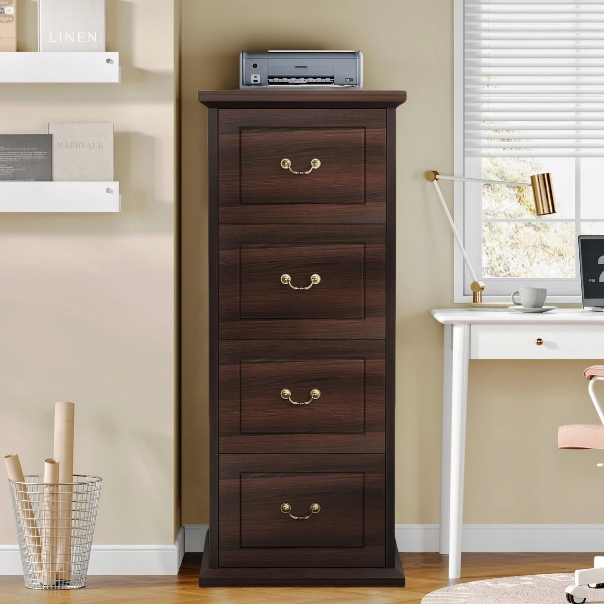 4 Drawer Dark Walnut File Cabinet J836074