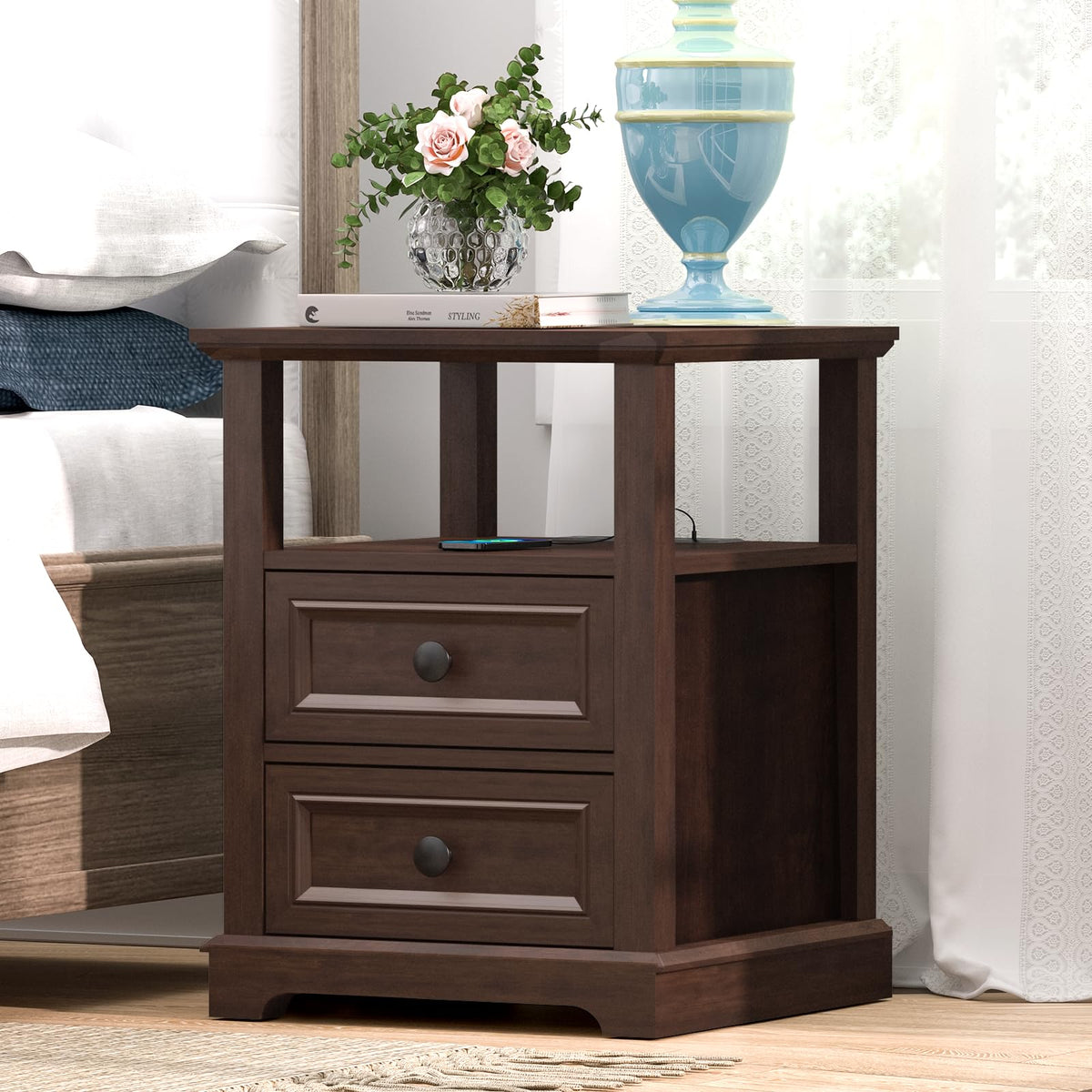 24" Tall End Table with Charging Station & 2 Drawers G149516