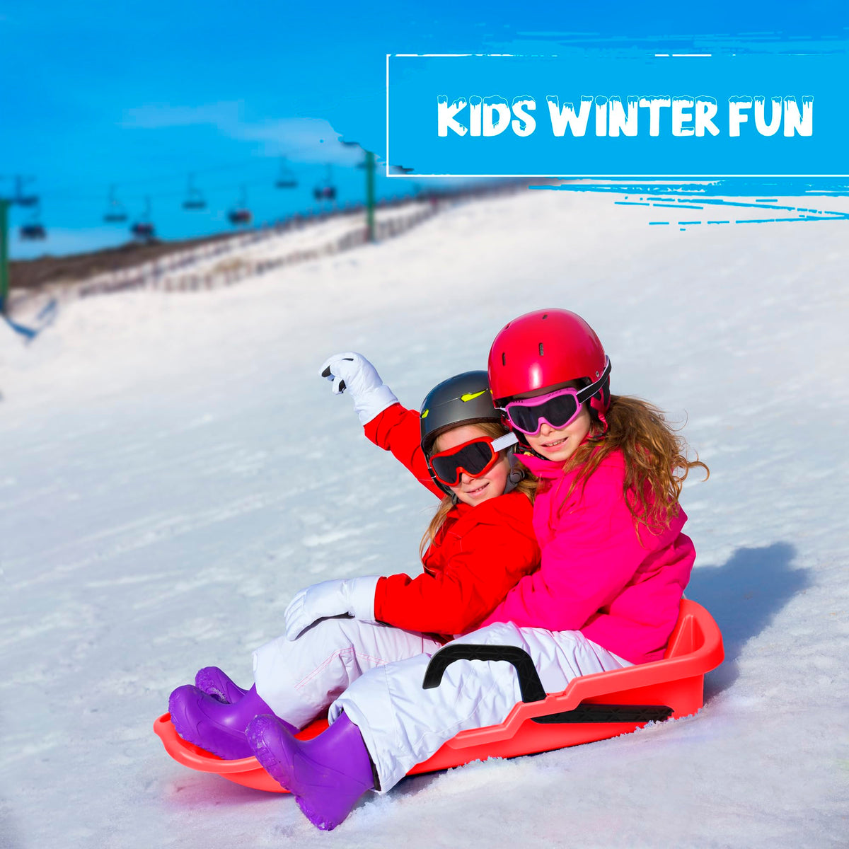 Red Flexible Plastic Toboggan Snow Sled with Brake Q6319