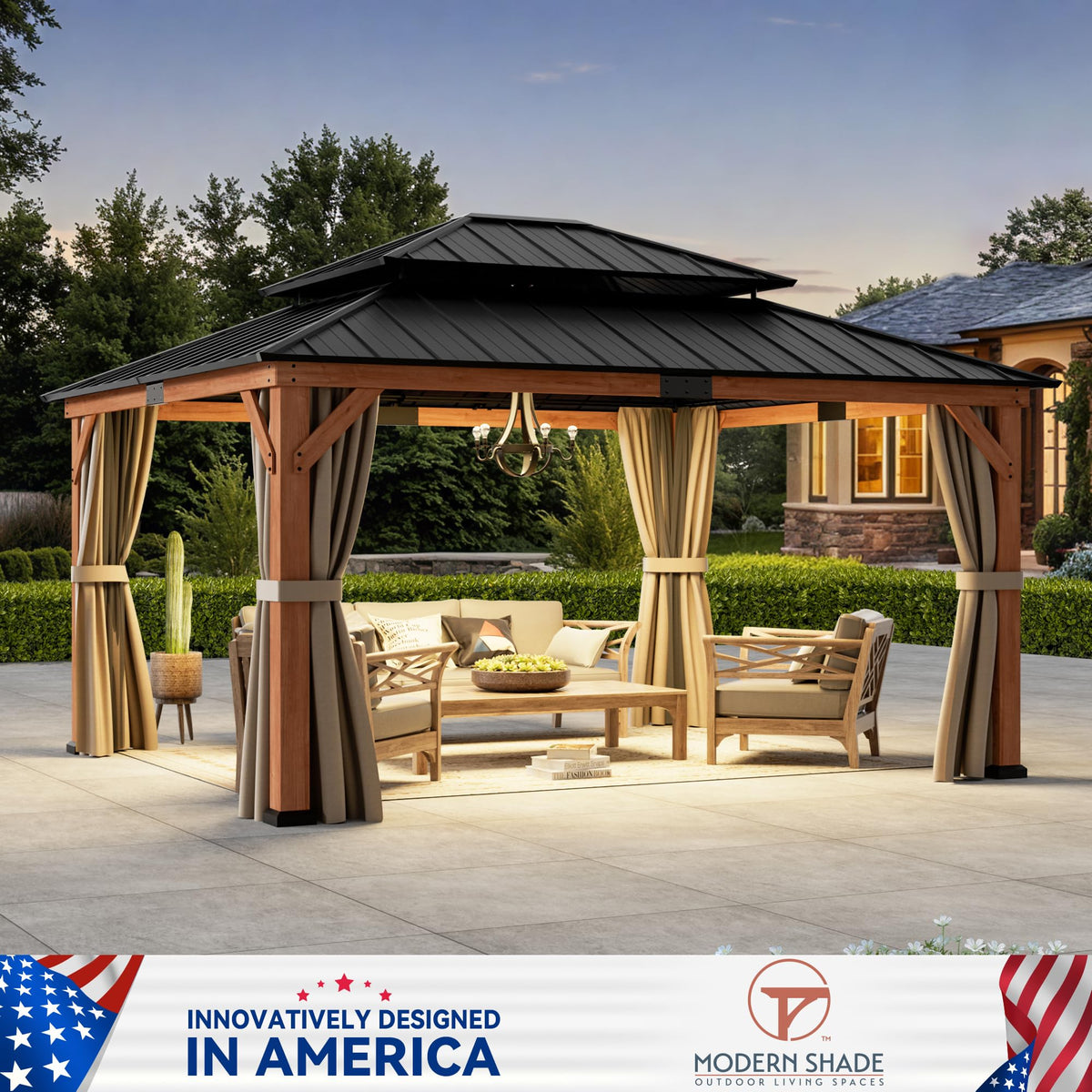 Wood Gazebo 13x15 with Galvanized Steel Roof Z85401