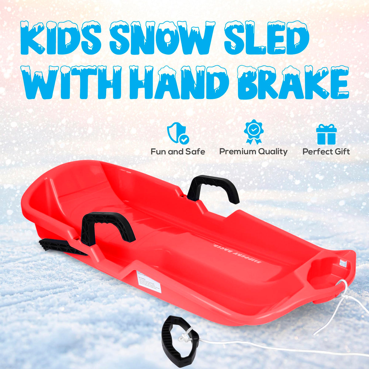 Red Flexible Plastic Toboggan Snow Sled with Brake Q6319