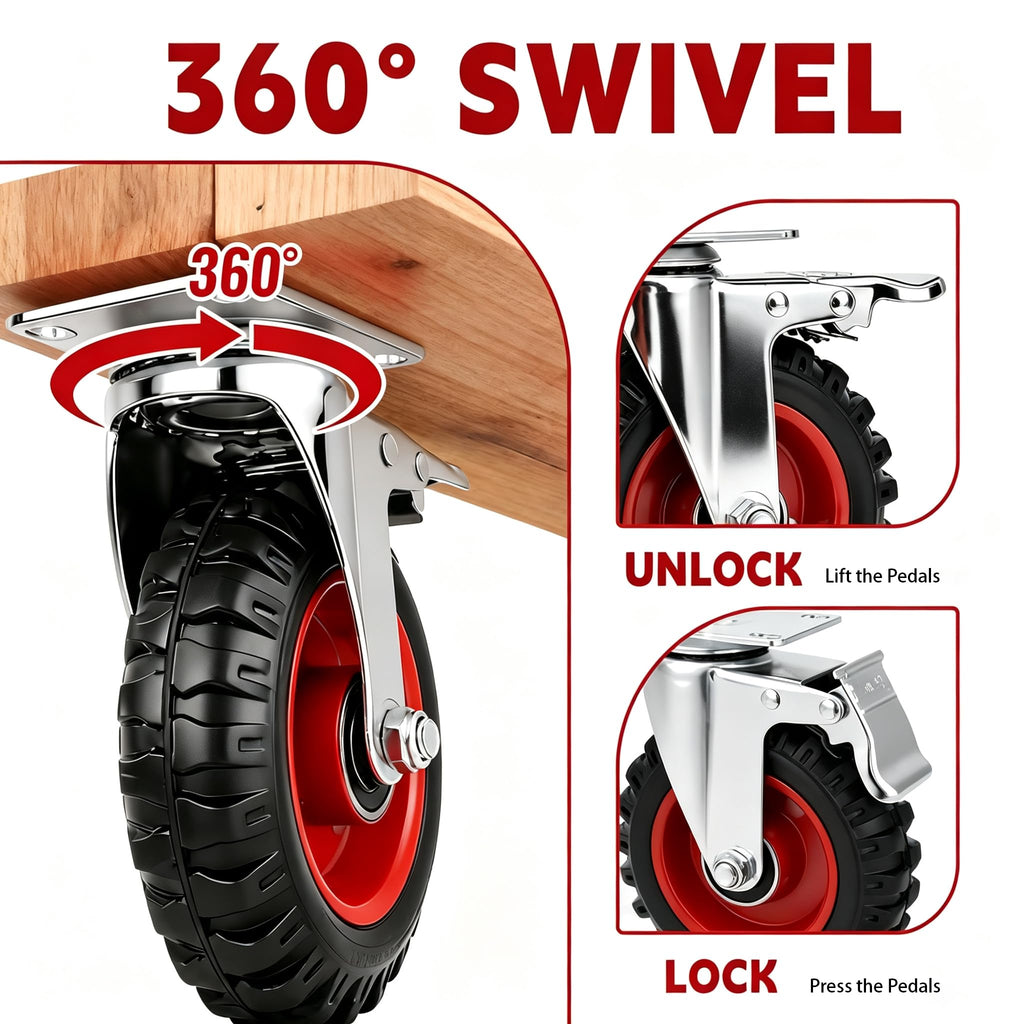 5 Inch Heavy Duty Casters Set of 4 Dual Locking Rubber Swivel Plate E155692