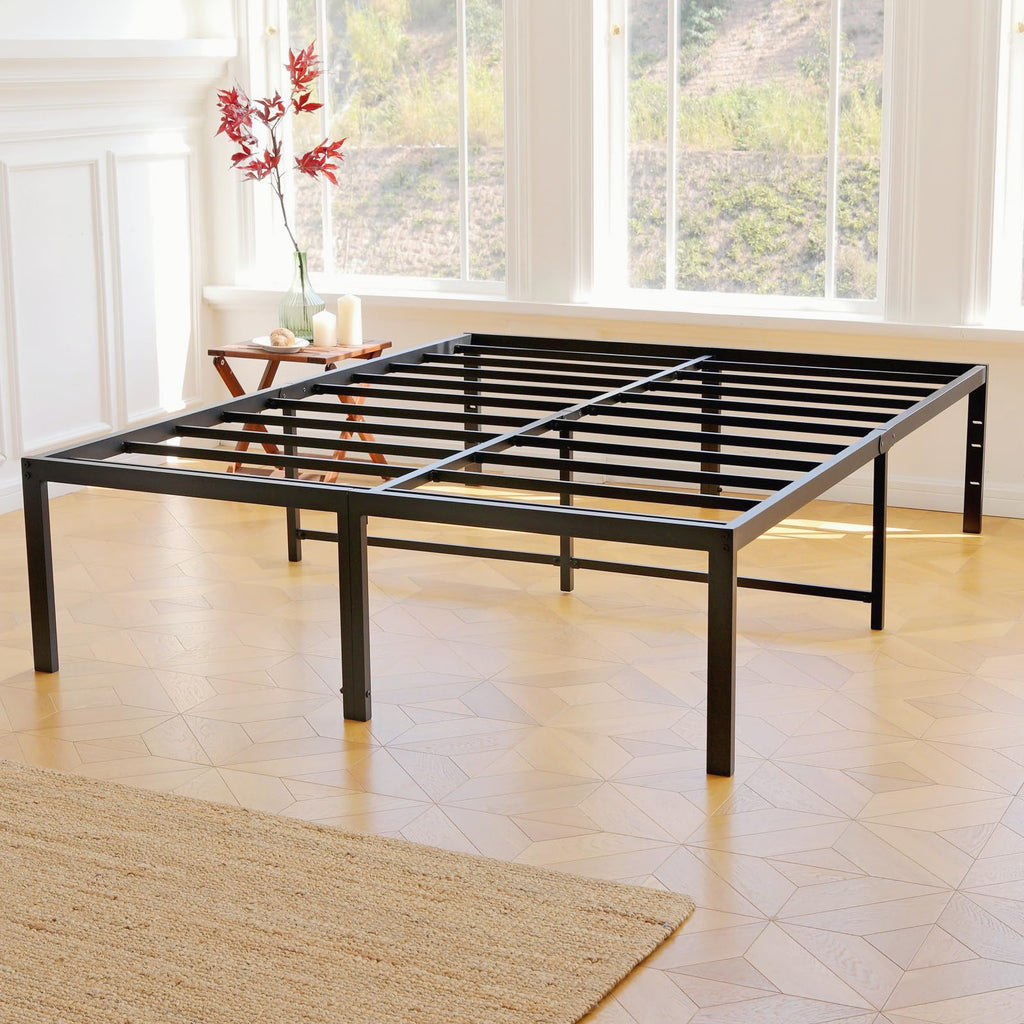 Queen Size Black Metal Bed Frame with Steel Slats Z13206